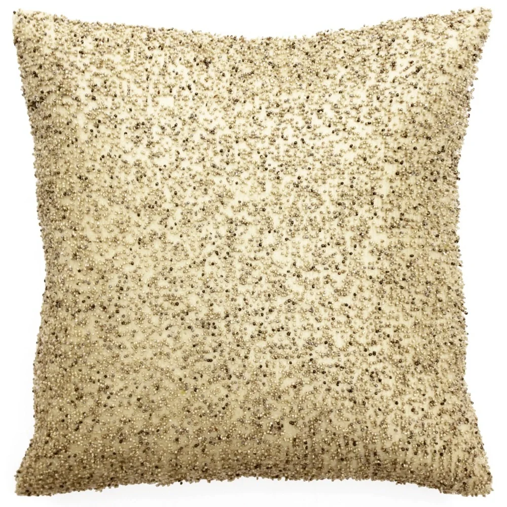 Sabira Collection Handmade Beaded Beige Throw Pillow Case - Picture 1 of 2